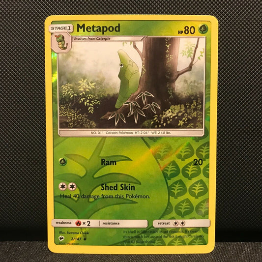 Metapod Reverse Holo 2/147- Burning Shadows Pokemon Card - NM/Mint