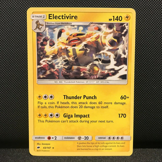 Electivire 43/147- Burning Shadows Pokemon Card - NM/Mint